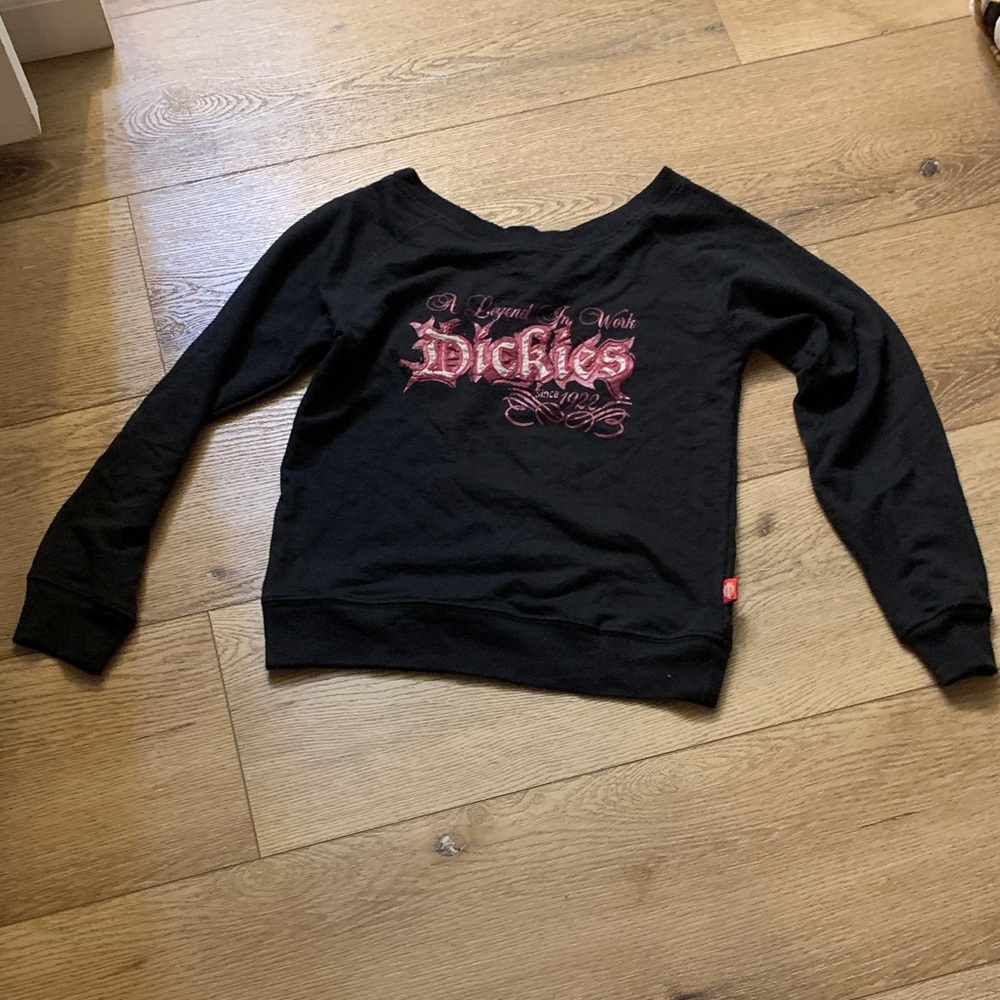 Dickies Black Off-Shoulder Top with Red Graphic